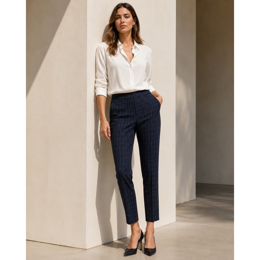 Babaton ARITZIA CONAN Pants Women 10 Windowpane Plaid Tapered Trousers Black